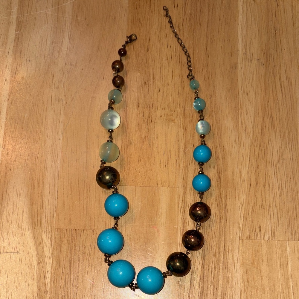 Blue and Gold Beaded Necklace